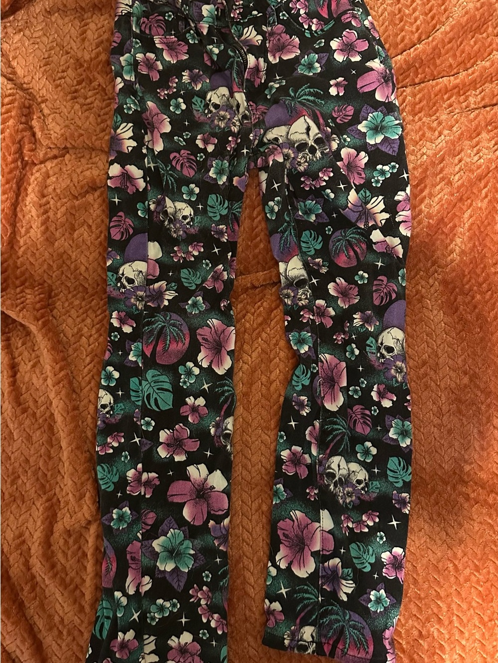 Black Floral Skull Print Boyfriend Jeans - Women's